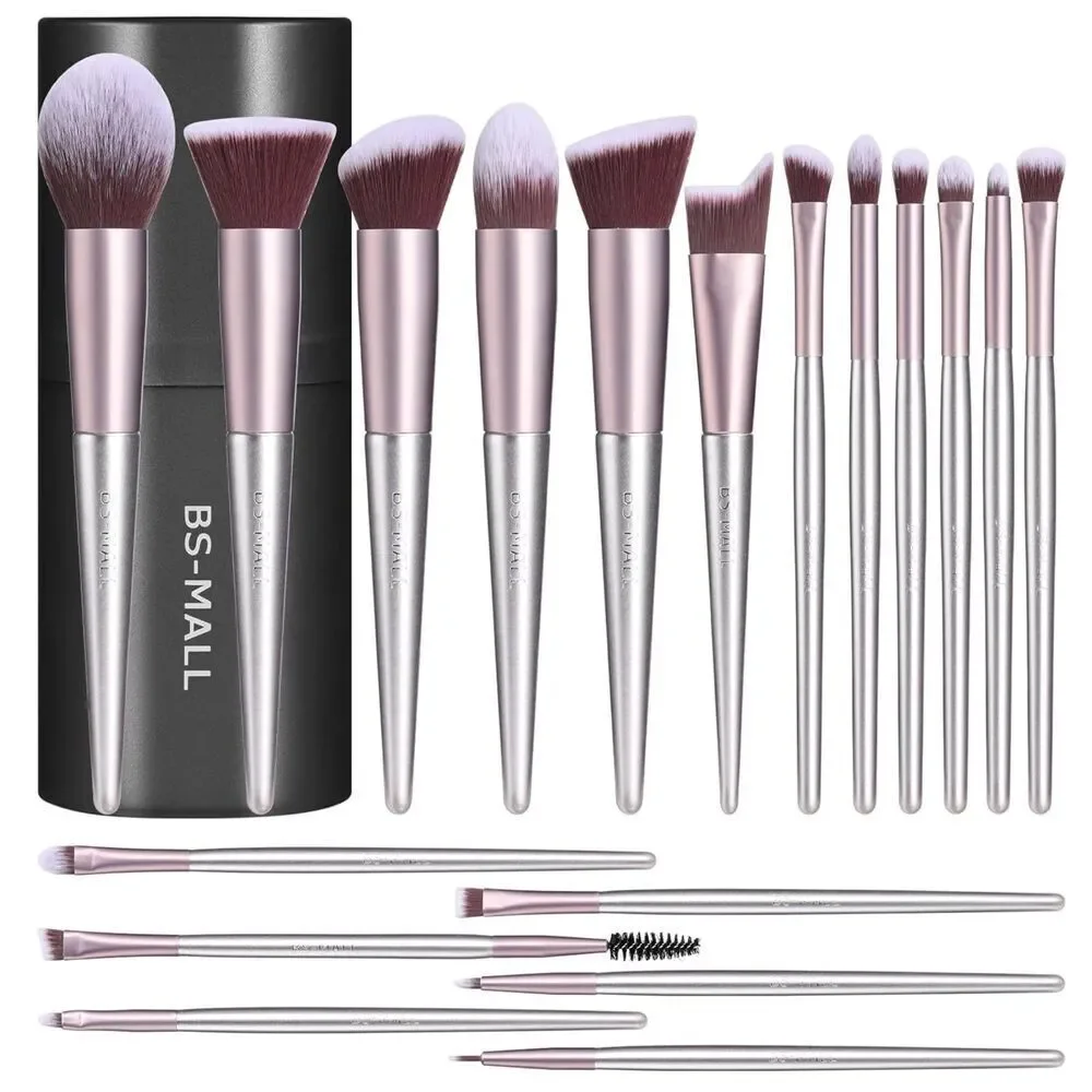 Bs-Mall 18 Pieces Purple Premium Synthetic Makeup Brushes Set With Black Case